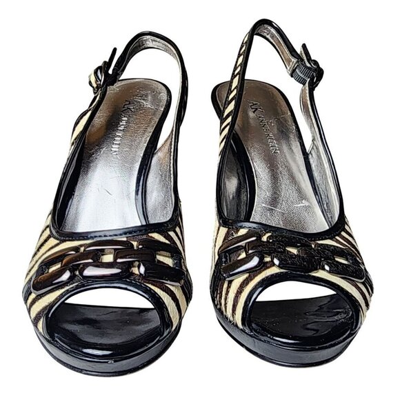 VTG Anne Klein Pony Hair Leather Zebra Print Slingback Peep Toe Heels Size 7.5 - Picture 2 of 15